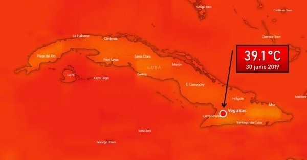 Nuevo récord de calor en Cuba. 39.1°C en Veguitas, Granma.